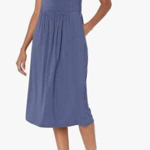 Daily Ritual Jersey Sleeveless Empire-Waist Midi Dress in Blue XS